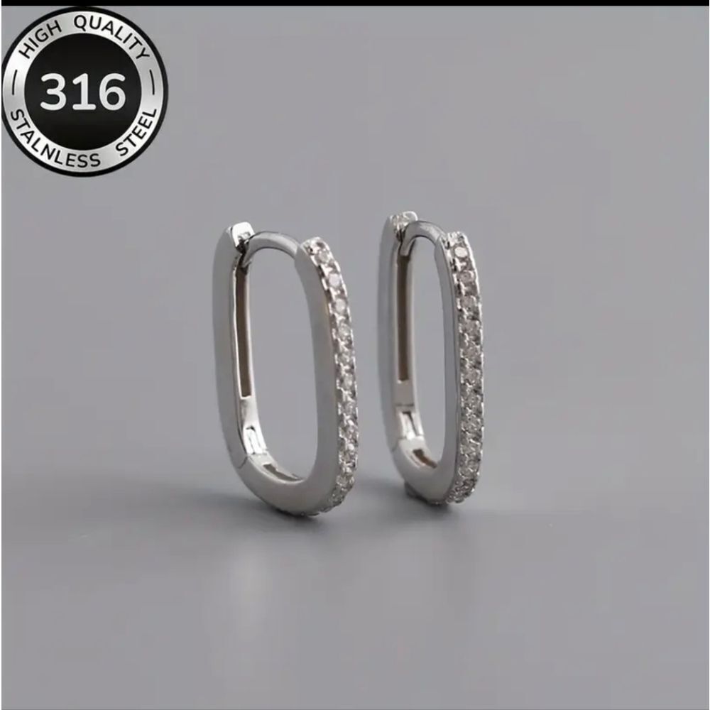Silver Princess Cut & Baguette Diamond Hoop Earrings Luxury Streetwear